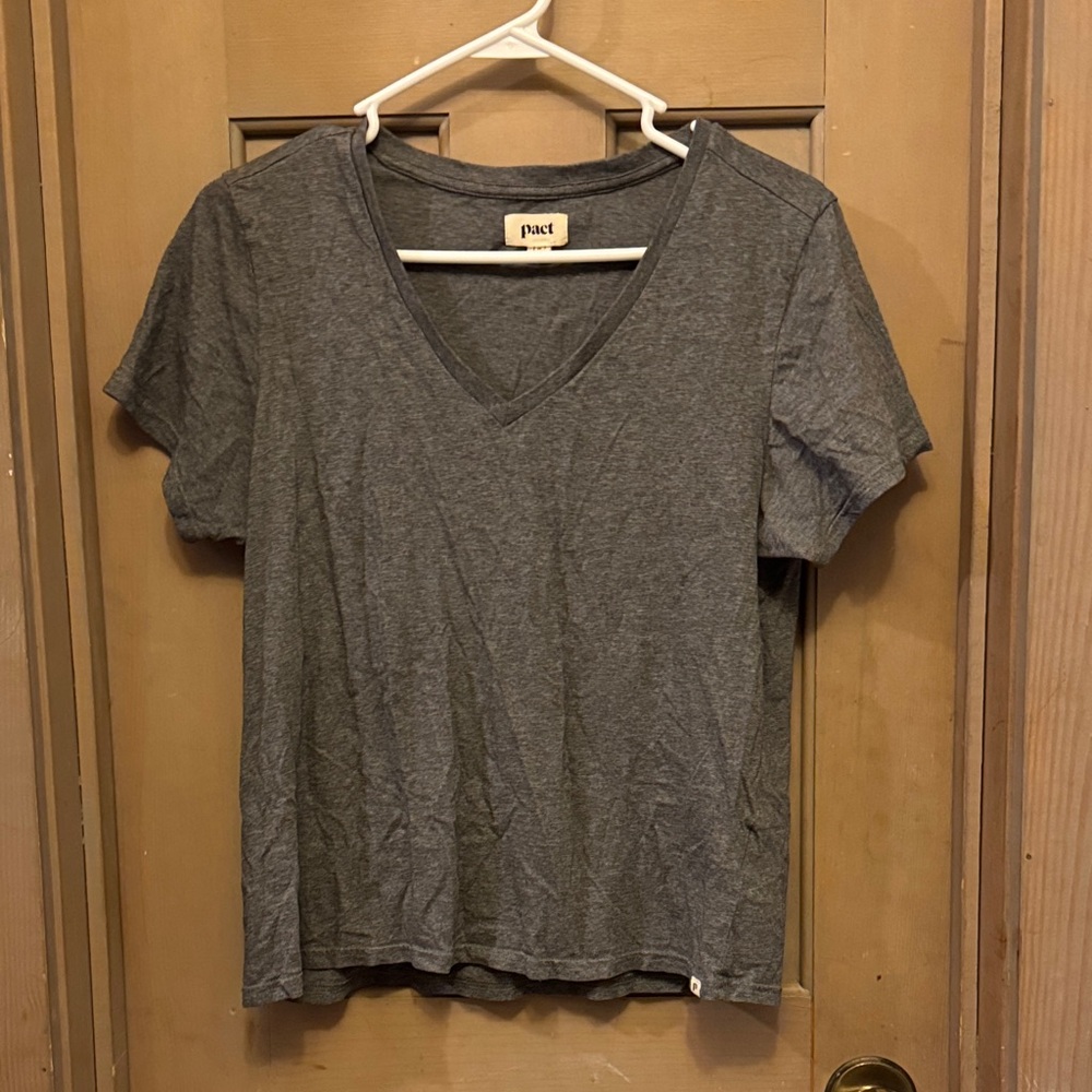 Pact Gray Softspun V-Neck Tee